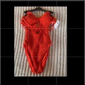 Orange Knitted One-Piece Swimsuit